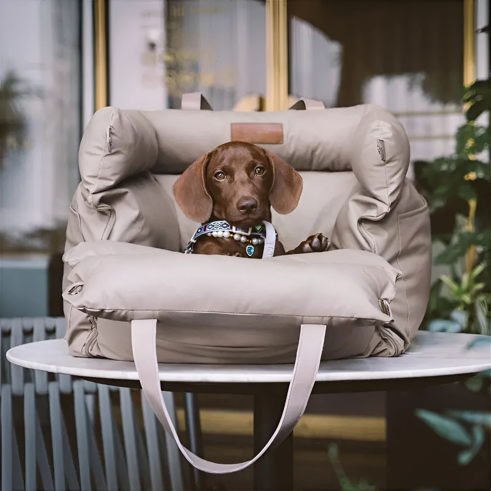 Green waterproof PU leather pet car nest bed with removable washable cover, 55x50x45cm size