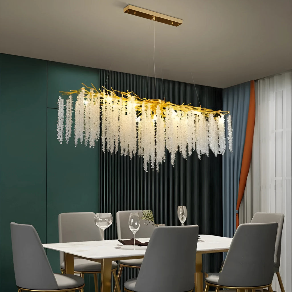 Adjustable height crystal LED chandelier in a choice of round or long styles for villa living room