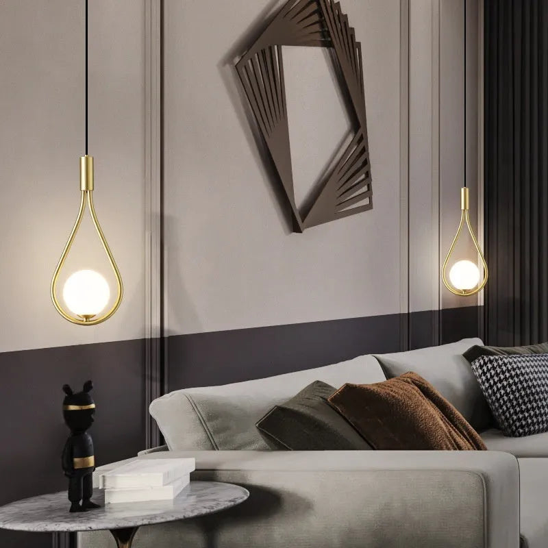 Copper modern minimalist bedroom bedside chandelier with selectable light covers including copper milky white, honeycomb, and black gold options