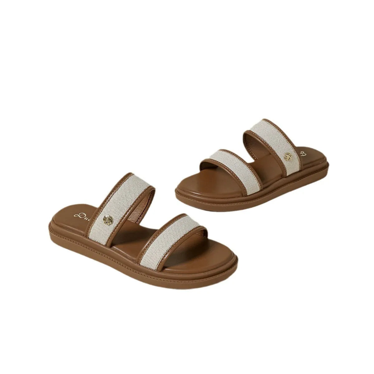 Women's brown vintage soft bottom flip-flops with artificial PU upper
