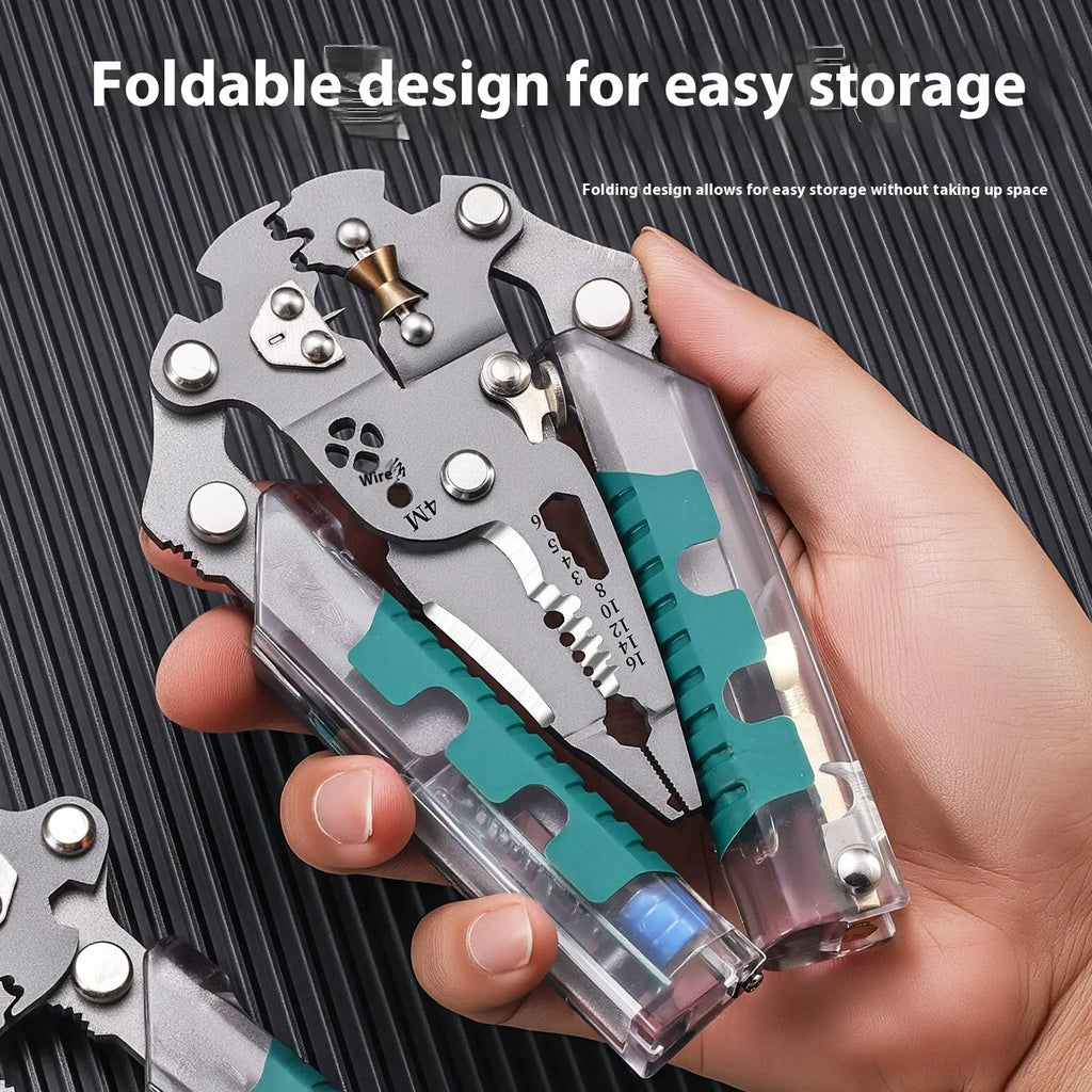Thickened electricians' pliers with wire stripping function showing pointed design and handle details