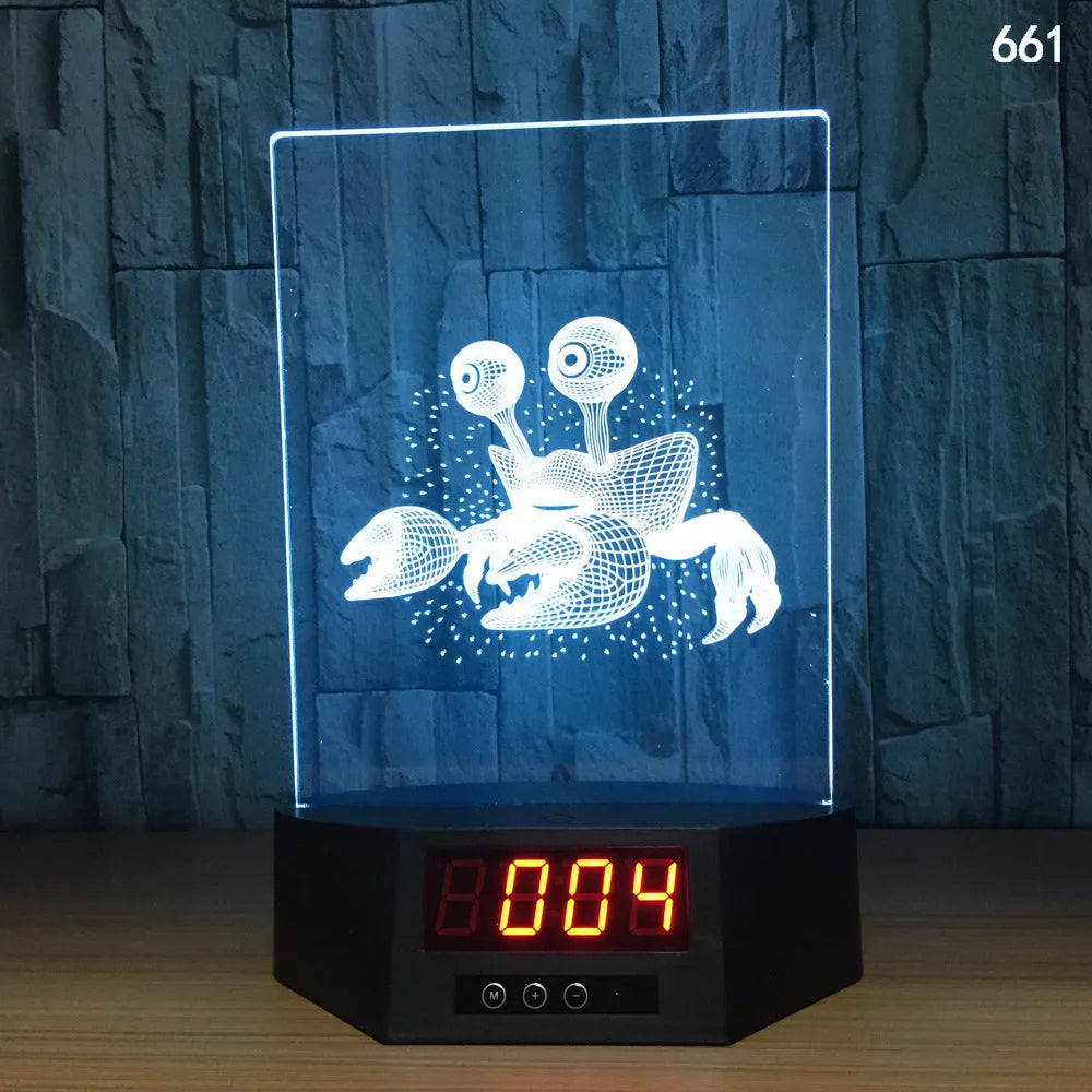 3D glowing dolphin shaped LED table lamp with remote control on a bedside table.