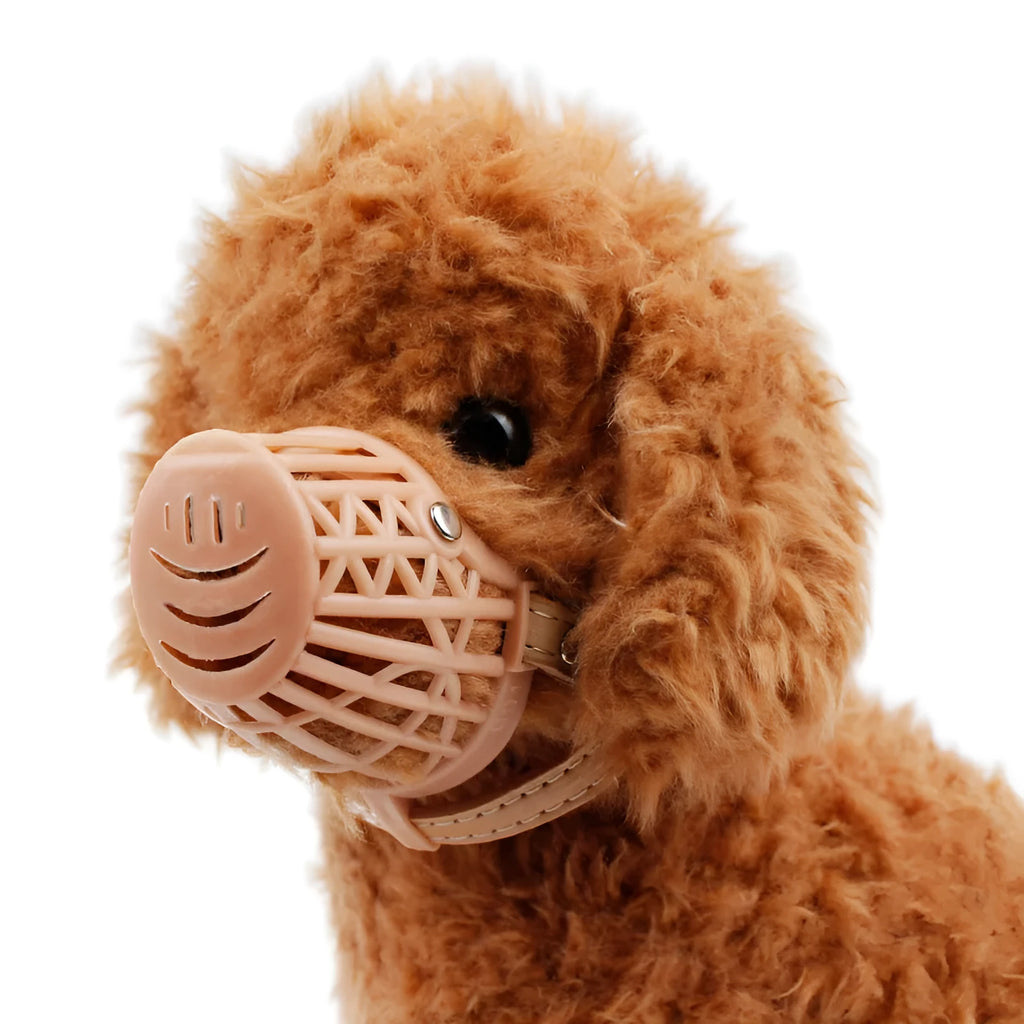 Plastic PE dog muzzle basket in beige with adjustable strap for safety and training
