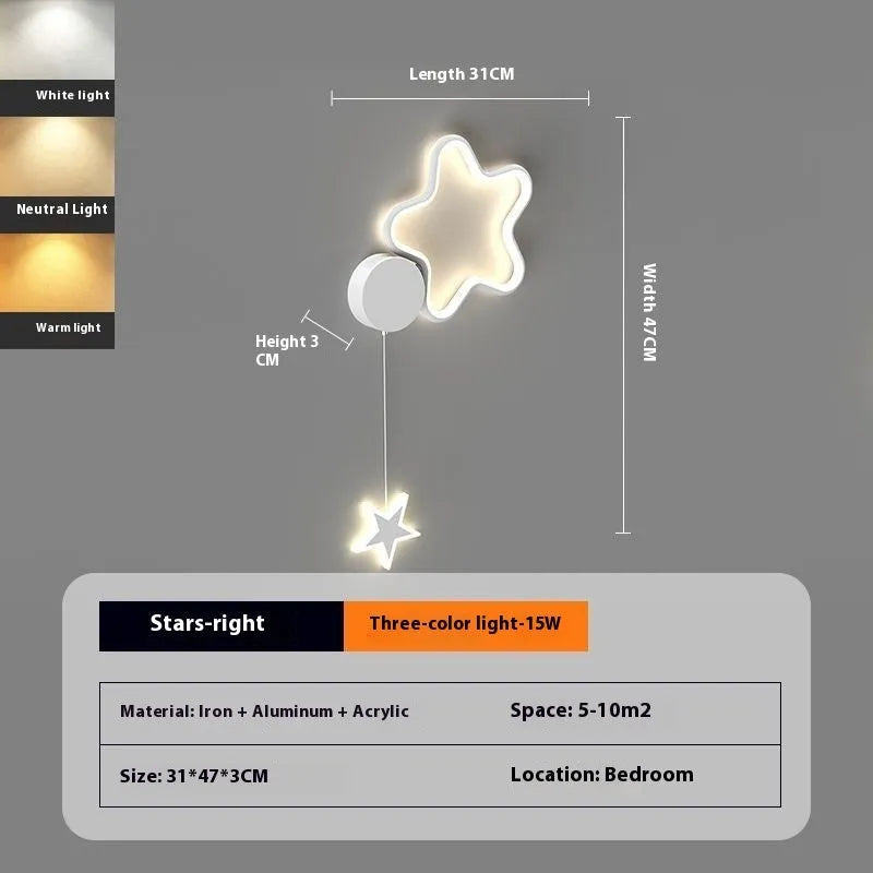 Five-pointed star shaped wall lamp with a cartoon cloud design, available in black or white.