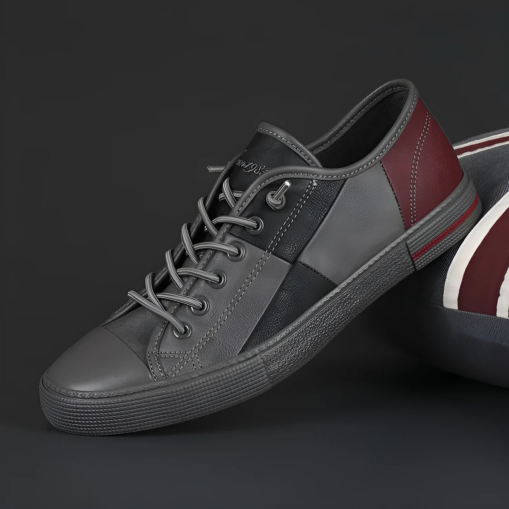 Men's leather shoes with flat heel, round toe, and elastic band in multiple colour options