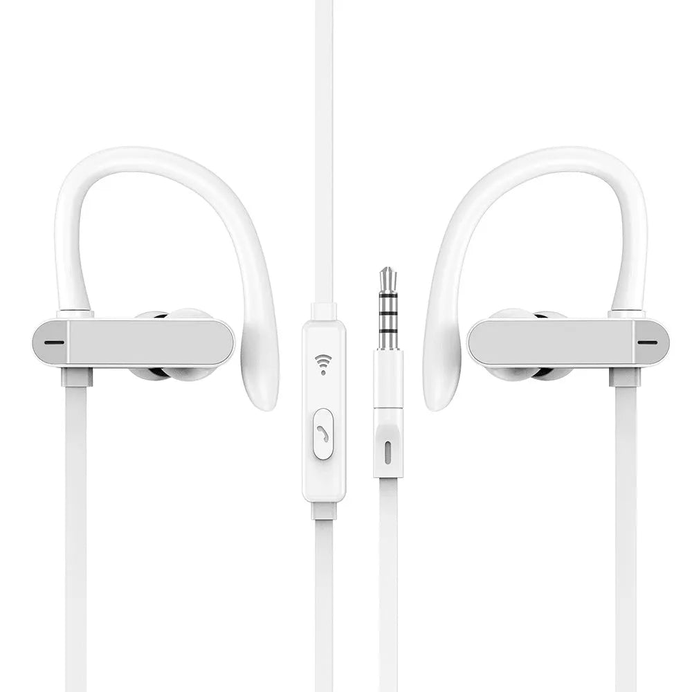 Sport earphones with ear hook design in black blue colour option for secure fit during exercise