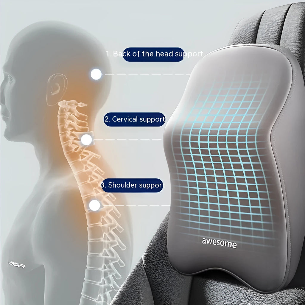 Memory foam car headrest pillow and lumbar support pillow in four colour options