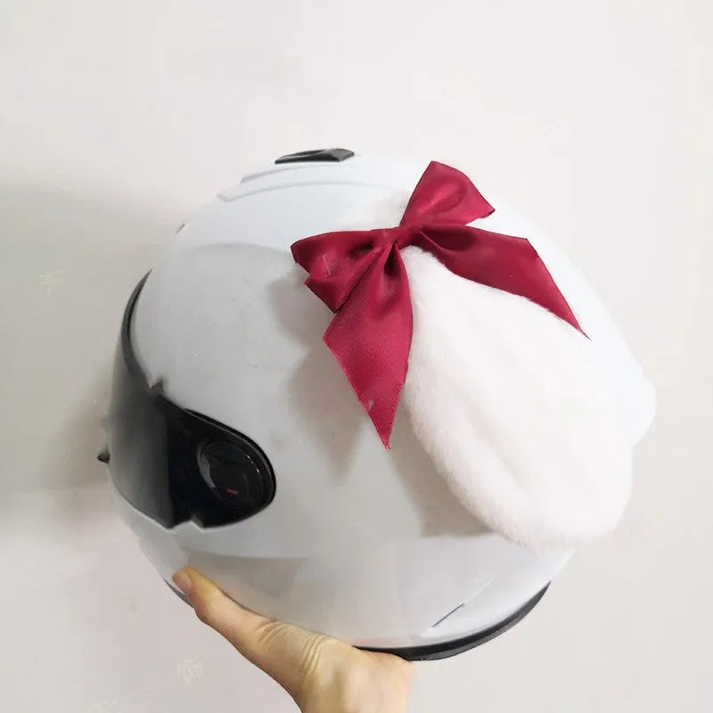 Carbon fibre rabbit ears motorcycle helmet decoration in multiple colours with matching bows