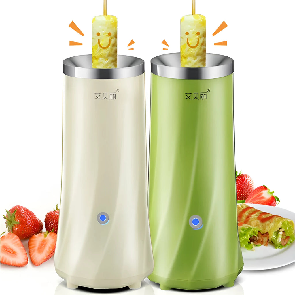 Mini breakfast machine in beige or green with compact automatic design for small kitchens