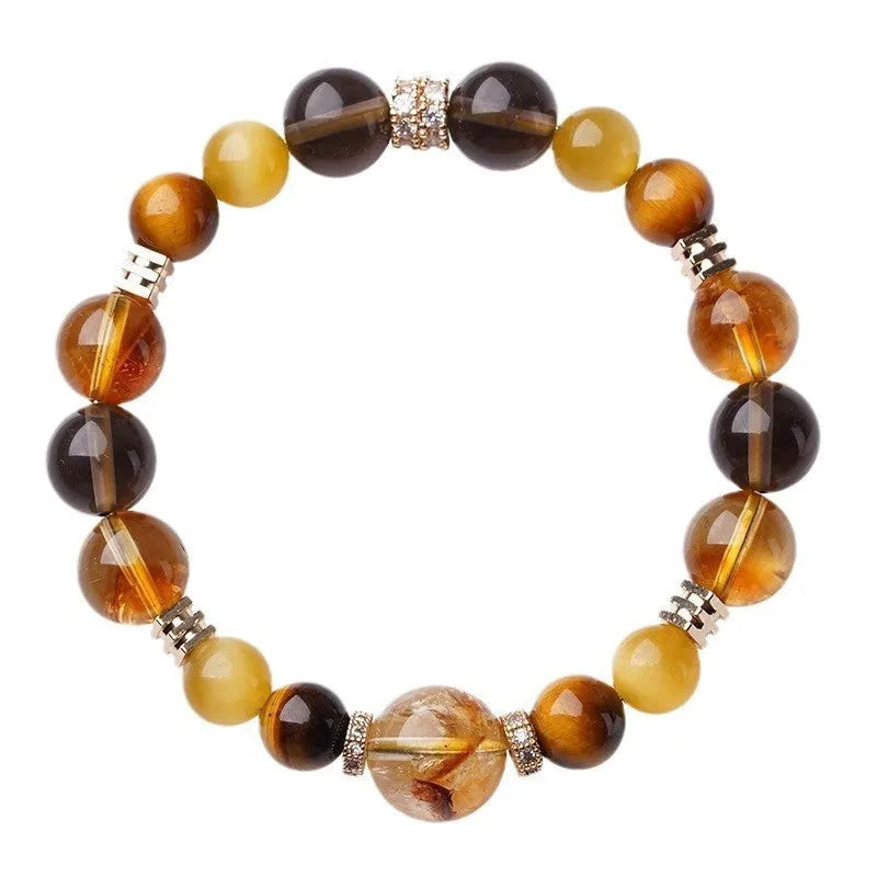 Yellow tiger-eye crystal bracelet with geometric beads in K-boxing pattern