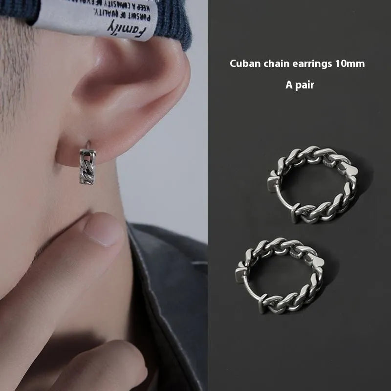 Men's silver geometric copper earrings in 10mm and 14mm sizes for hip hop style.
