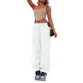 Men's straight-leg cargo trousers in khaki with multiple pockets, showing loose fit and mid-waist design