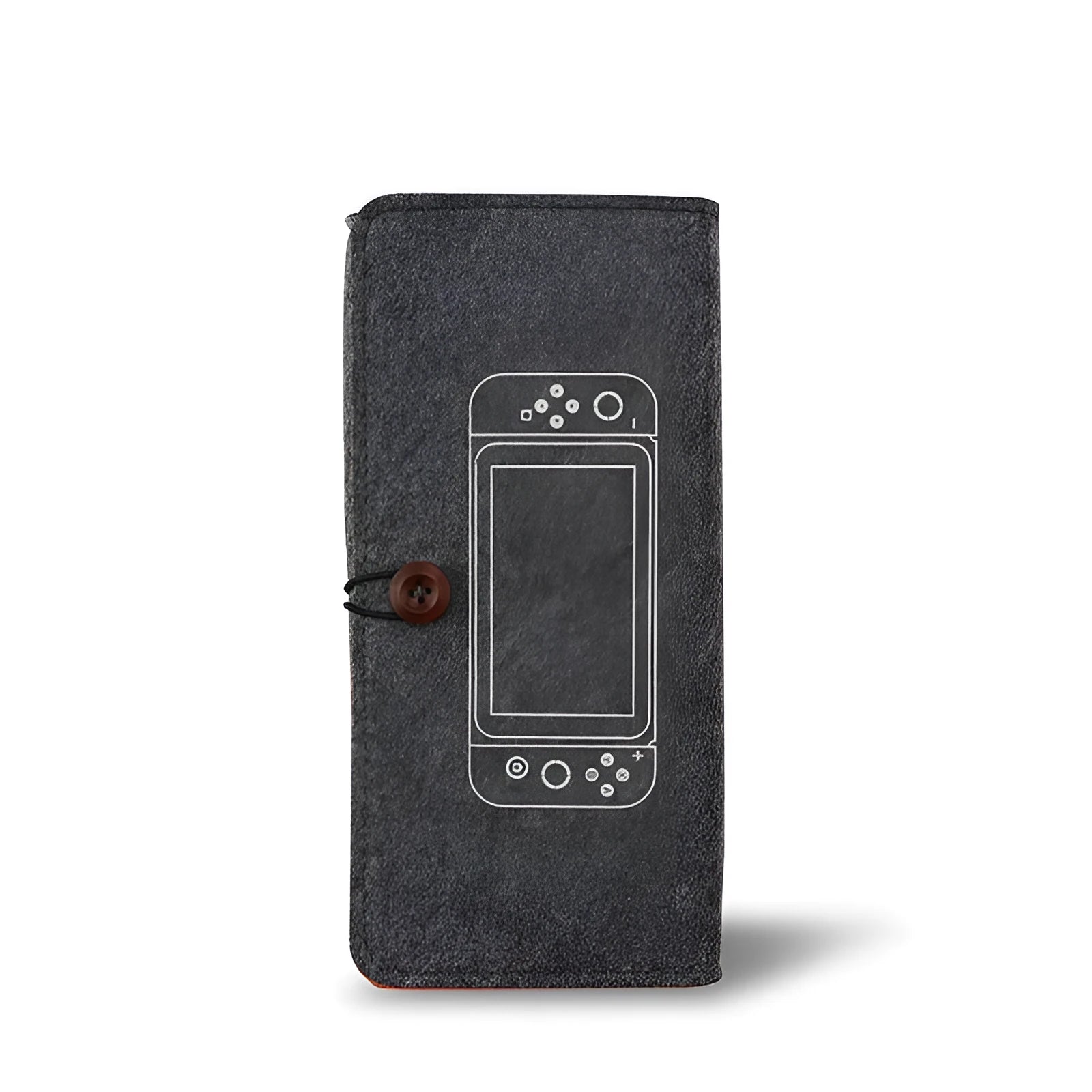 Black felt carrying pouch for Nintendo Switch console with game card slots and storage compartments