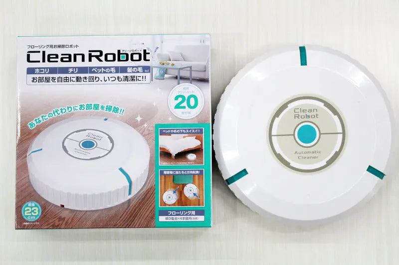 Black or pure white automatic floor sweeping robot with 23cm diameter on wooden floor