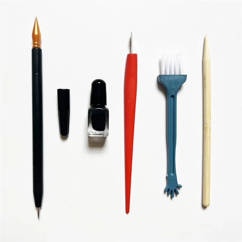 Scratching tool pen set with scraper pen, brushes, repair solution, and bamboo sticks for scratch art