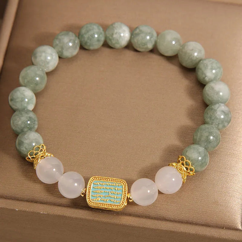 Oil green emerald crystal bracelet with five scriptures on handwoven rope for women