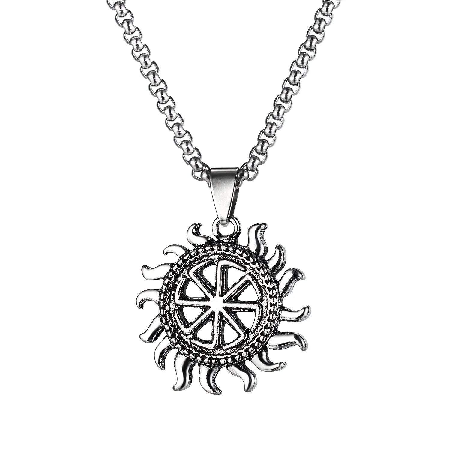 Men's silver stainless steel necklace with an alloy skull pendant on a chain.