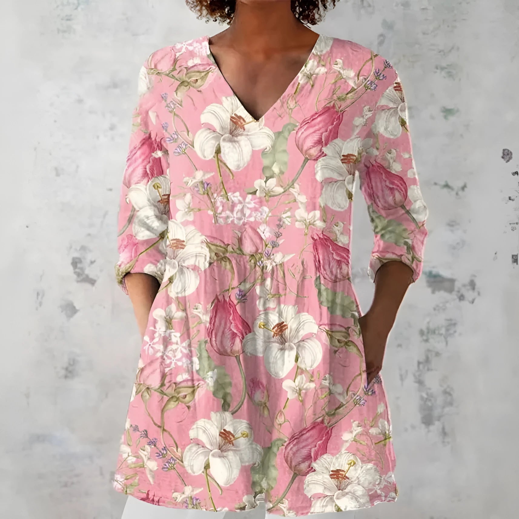 Women's retro slim fit printed long-sleeved polyester top on a hanger, showing digital print design.