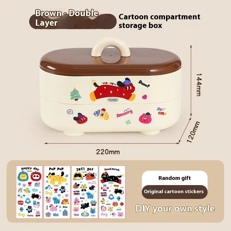 Cartoon design plastic desktop organiser with 2L capacity storage box and grid pattern for stationery organisation
