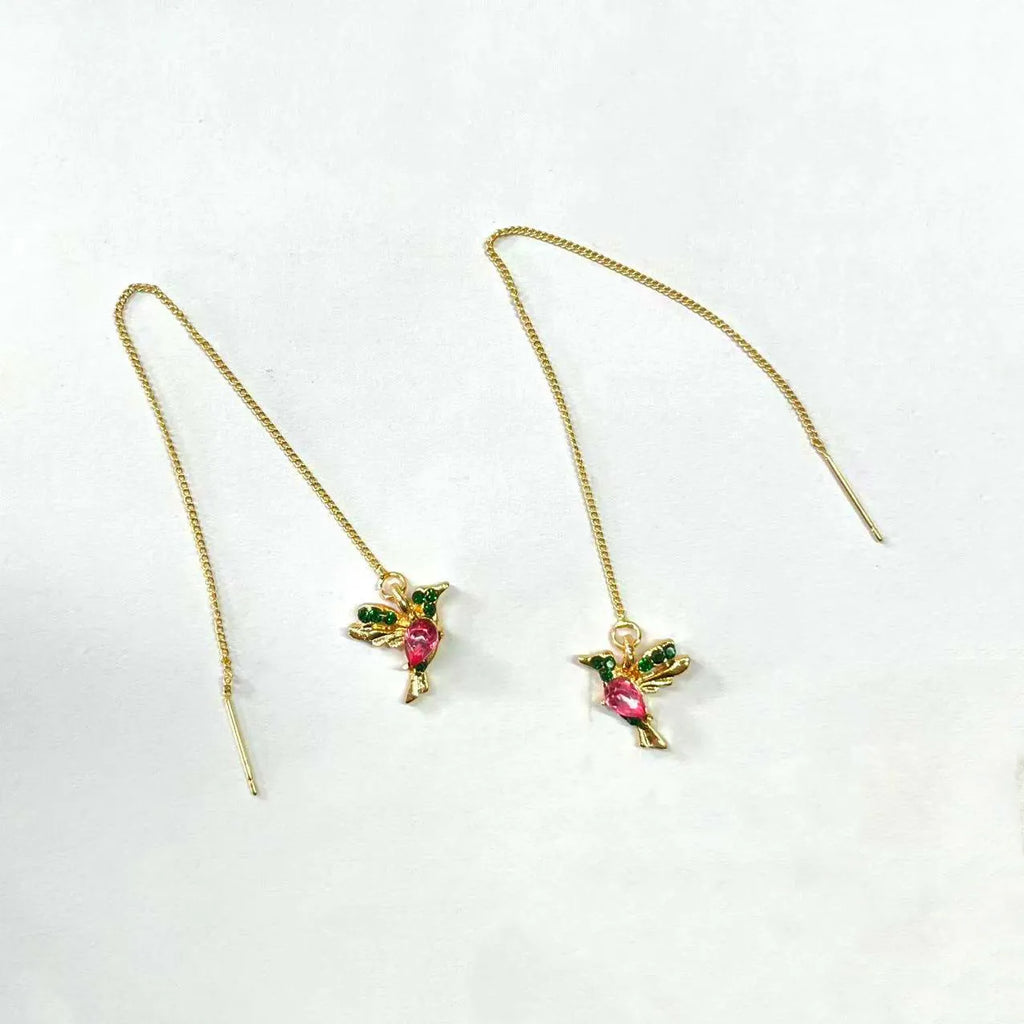 Bird hanging earrings with mixed zirconium wings in long style design on alloy background