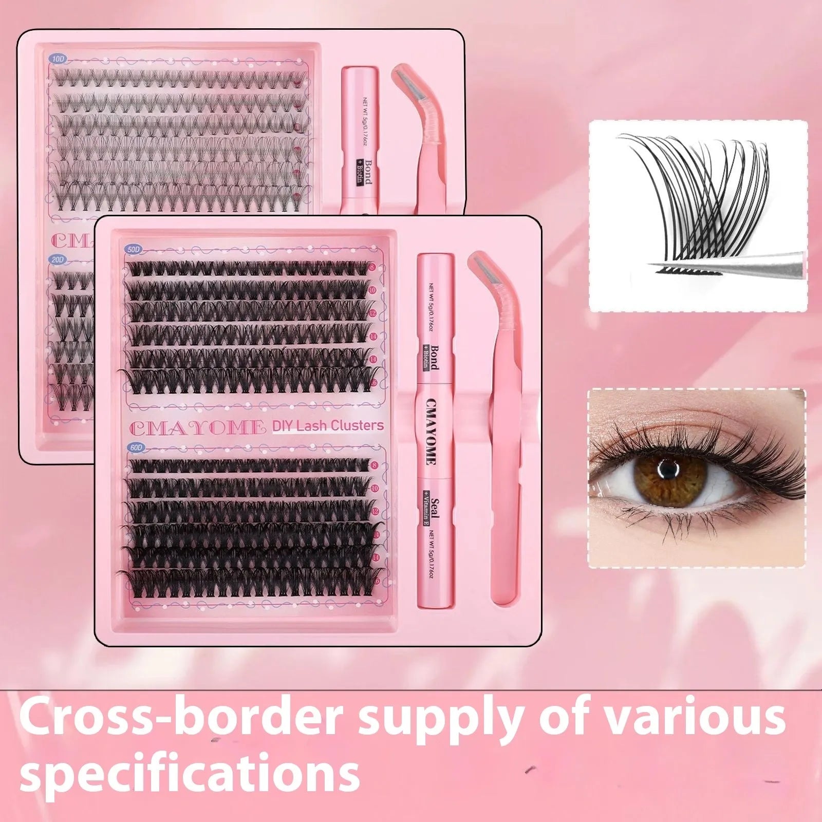 DIY individual false eyelash clusters in natural thick mixed split type on 15.5cm by 15cm card