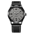 Men's automatic mechanical watch with leather strap and 12mm stainless steel case