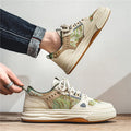 Men's casual canvas flat heel shoe in Milan green colour on a white background