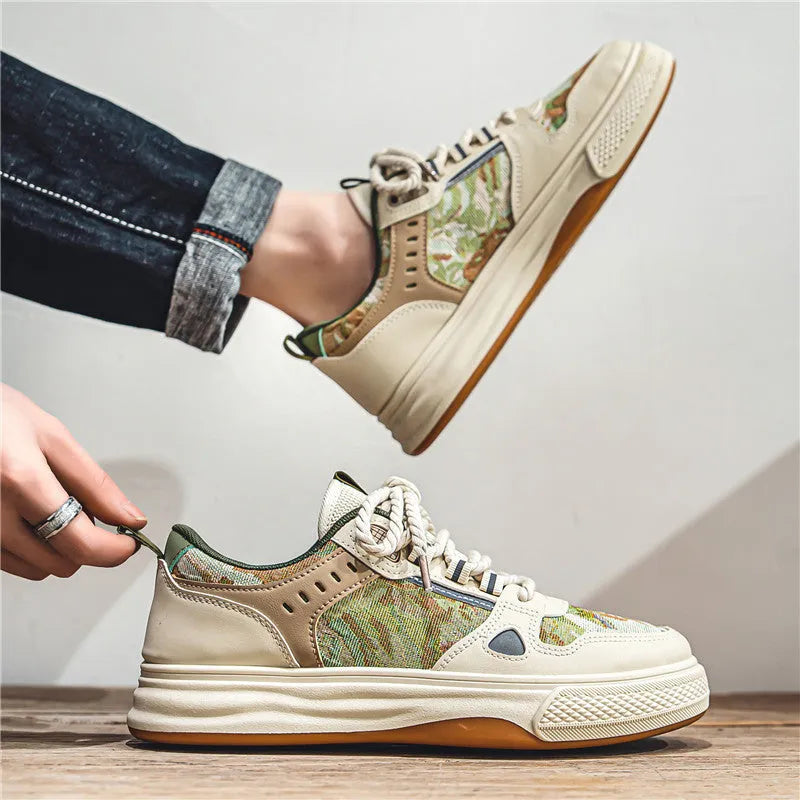 Men's casual canvas flat heel shoe in Milan green colour on a white background