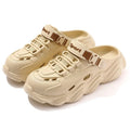 Men's khaki outdoor summer slippers with breathable hollow-out design and non-slip EVA sole