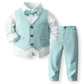 Boy's green cotton three-piece waistcoat suit set with shirt and trousers