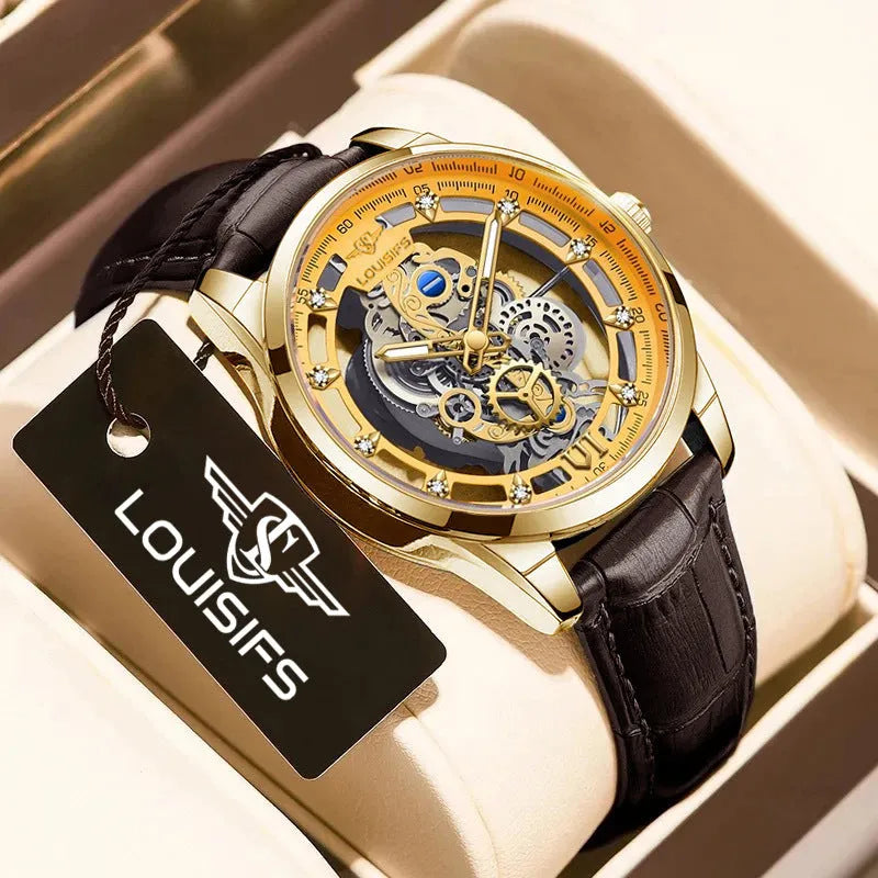 Men's Swiss quartz business watch with leather strap in three colour combinations