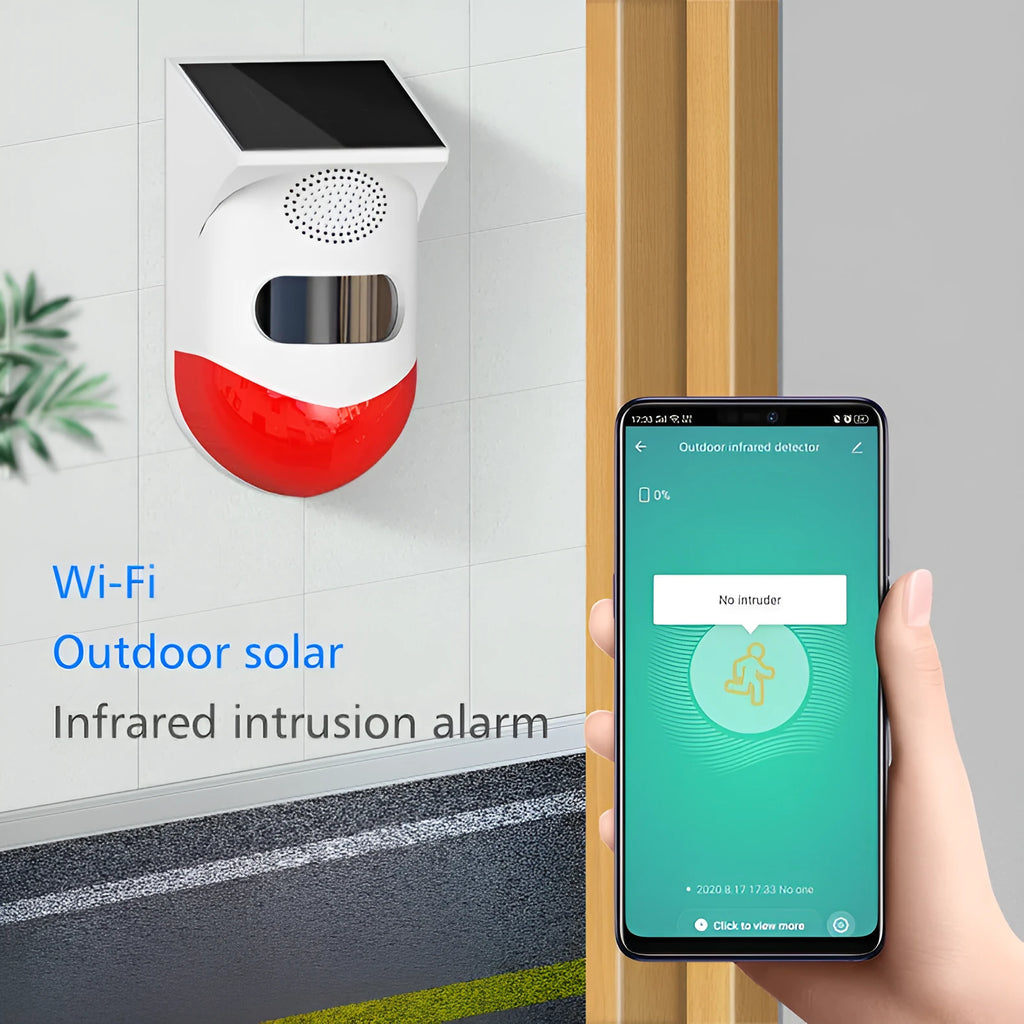 Outdoor solar-powered GSM infrared security alarm with wireless remote control for perimeter detection