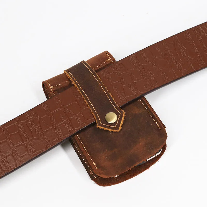 Crazy horse leather key case in dark brown, 7cm by 11.5cm, compact key organiser
