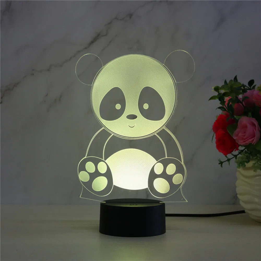 Panda night light with remote control and touch switch showing seven colour options