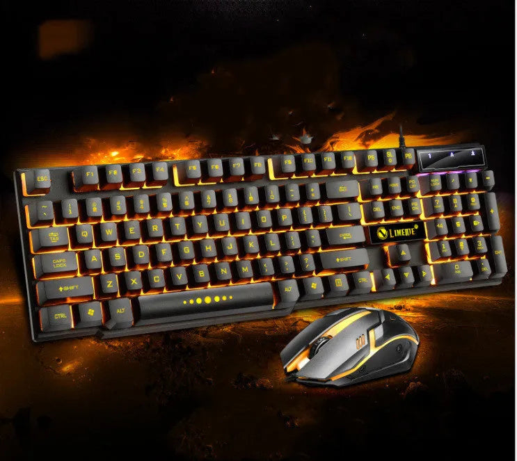Limei GTX300 mechanical keyboard and mouse set with backlit keys on desktop