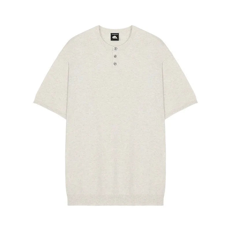 Men's slim-fit ice silk knitted short-sleeved shirt in black, khaki, or white colours