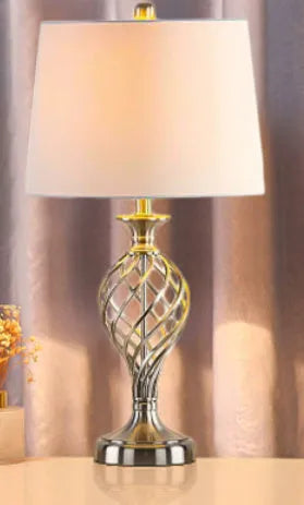 European style alloy touch sensing bedside table lamp with USB charging port and cold warm dimmable light