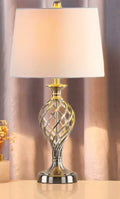 European style alloy touch sensing bedside table lamp with USB charging port and cold warm dimmable light