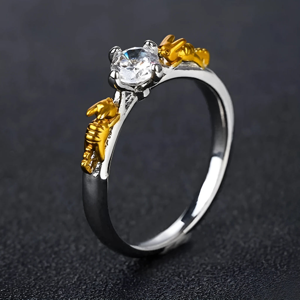 Copper crown ring with crystal elements in black gold finish