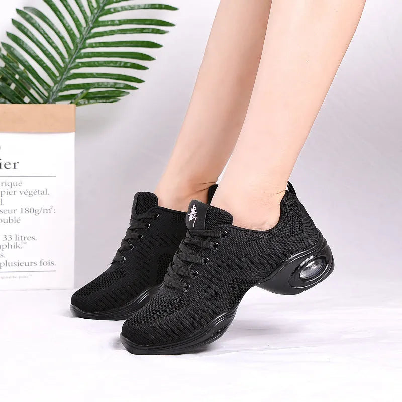 Women's breathable fly woven mesh dancing shoes with PU sole in multiple colour options