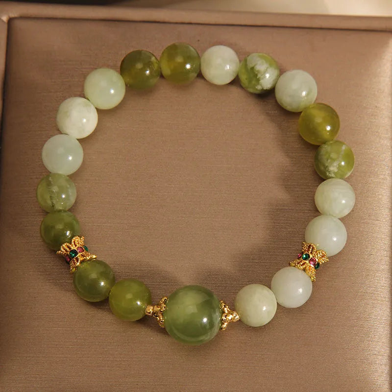 Xiuyan jade green women's bracelet with original mori-style design crafted from genuine jade stone