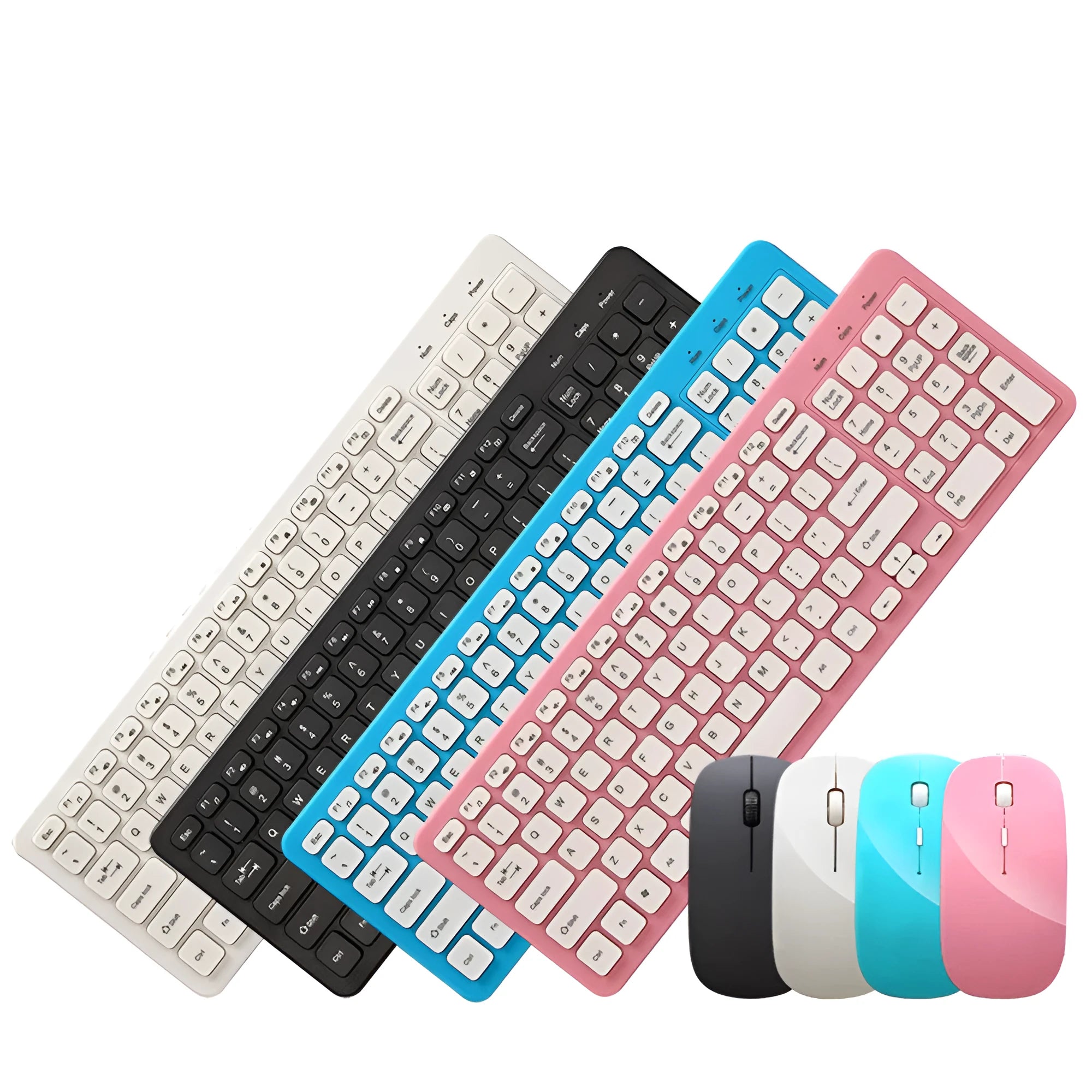 96-key wireless keyboard and mouse set in choice of colours with compact design and micro USB receiver