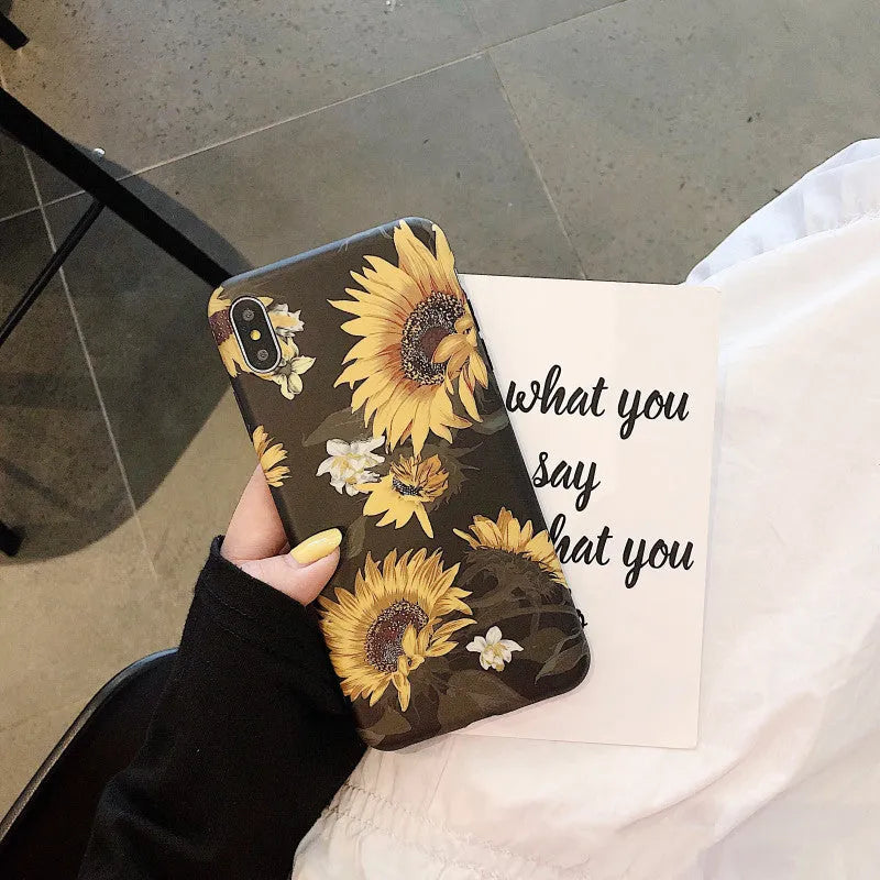 Sunflower flower silicone TPU back cover phone case for iPhone black