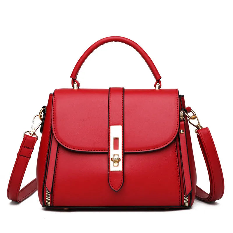 Soft PU leather women's messenger shoulder bag in square vertical shape, shown in one of four colours.