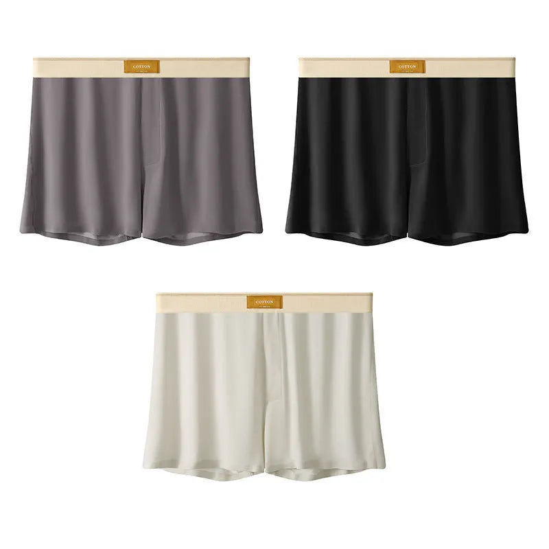 Men's solid colour loose fit ice silk underwear in 3-pack