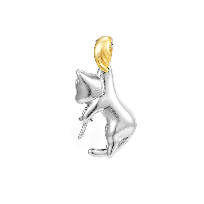 Sterling silver cat charm clavicle necklace with pearl bead options