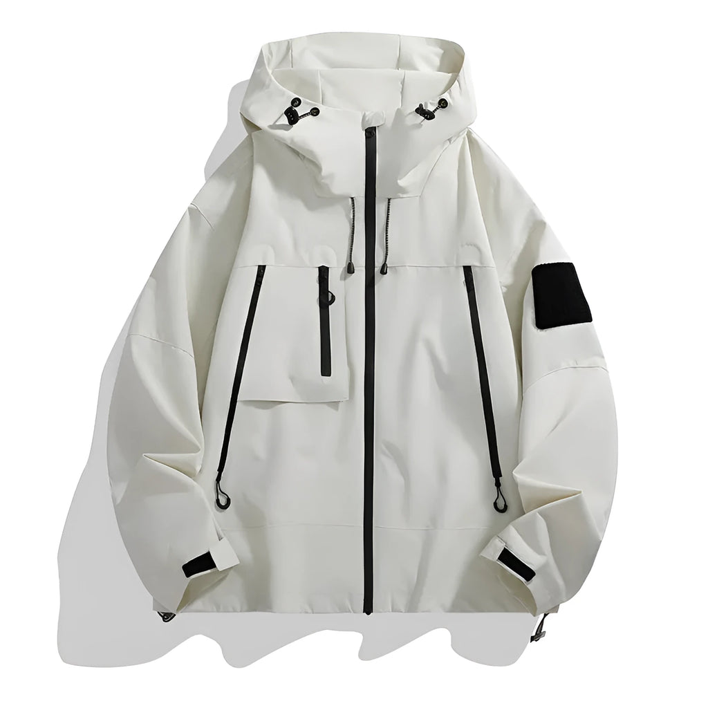Men's casual hooded outdoor mountaineering shell jacket in polyester blend, long sleeves, multiple colours