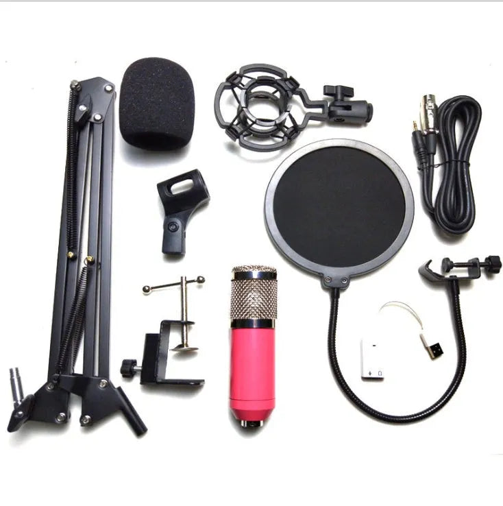 BM-800 condenser microphone stand set with electroplated mesh head in various colour options