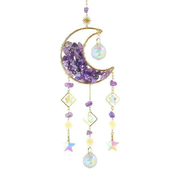 K9 crystal moon pendant hanging from a car rear-view mirror in sky blue colour