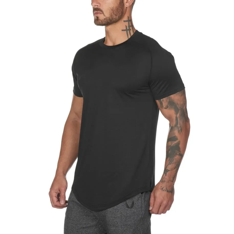 Mens plain gym shirt in army green with cotton-spandex fabric for workouts